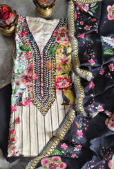 Glass Organza Digital Print Pearl Glow Semi-Stitched Suit Set